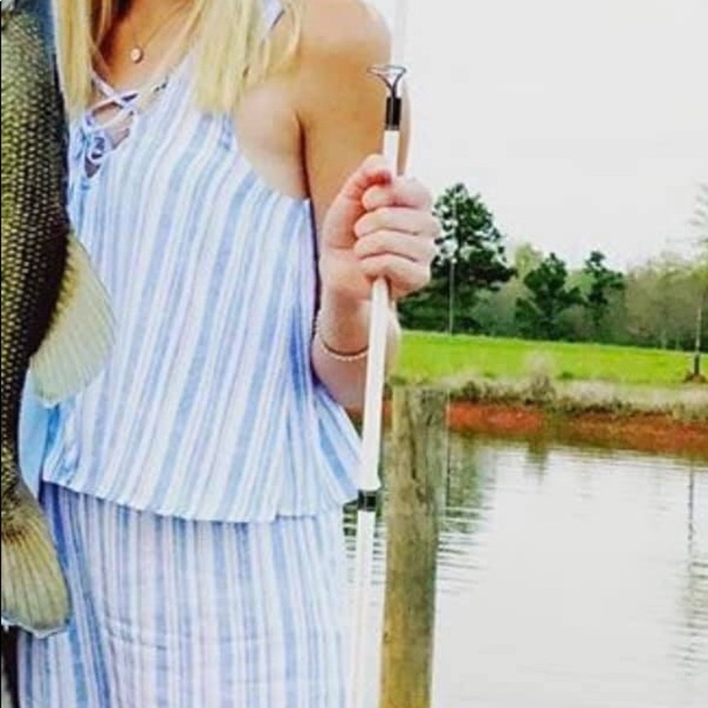 Blue white striped romper